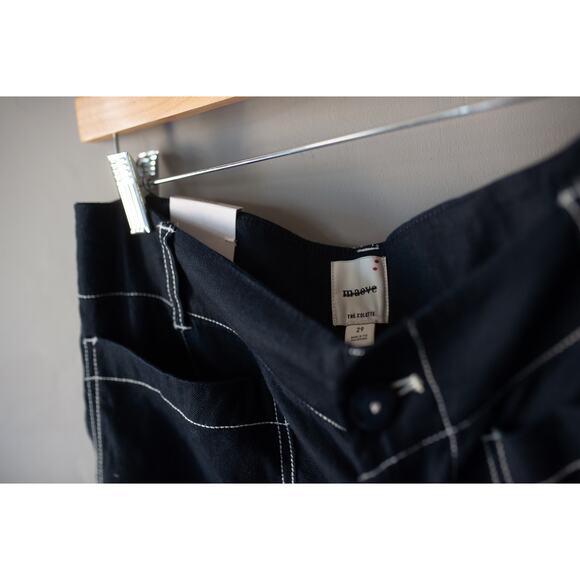 Anthropologie The Colette Contrast-Stitch Linen Crop Wide-Leg Pants by Maeve 29 - Picture 3 of 4